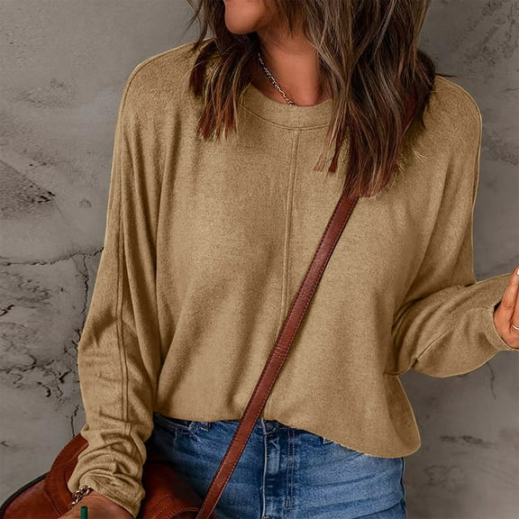 Tawop Women's Shirts Womens Tee Shirts Round Neck Long Sleeve Solid Yellow M(Us:6)