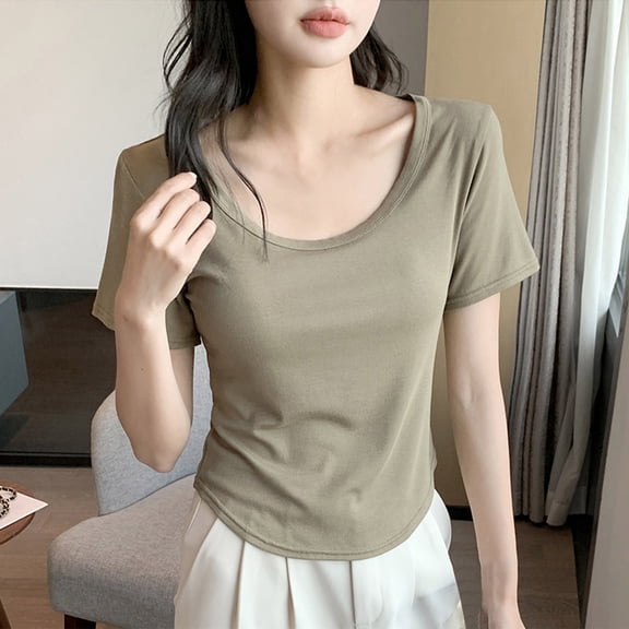 Tawop Women's Shirts Womens Tee Shirts Round Neck Short Sleeve Solid Loose Summer Pullover Tank Hooded Green Xxl