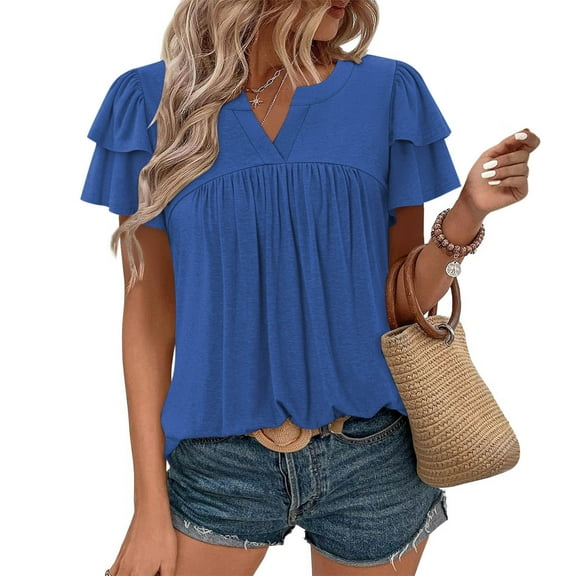 Tawop Women's Shirts Womens Tee Shirts Round Neck Short Sleeve V Neck Daily Blue L