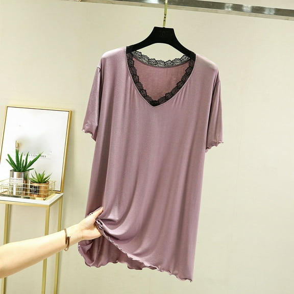 Tawop Women's Shirts Womens Tee Shirts Short Sleeve Solid V Neck Lace Modal Yellow Free Size