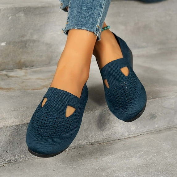 Tawop Women's Shoes Casual Flat Sneaker Round Toe Lightweight Breathable Soft Low Tops Blue Size 9.5
