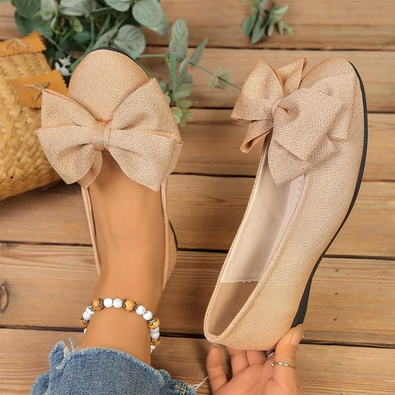 Tawop Women's Shoes Slip On Casual Flat Womans Shoes Round Toe Loafers Retro Versatile Bowknot