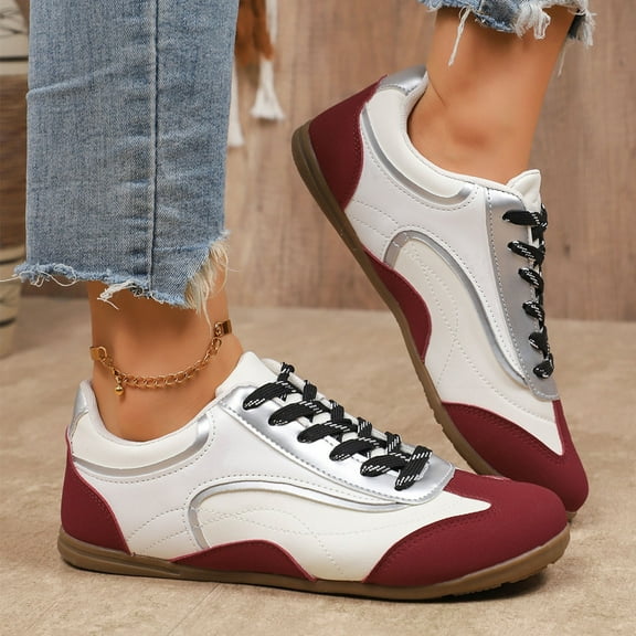 Tawop Women's Shoes Womens Dress Shoes Work Shoes Flats Casual Comfort Round Toe Lace-Up Red 5.5