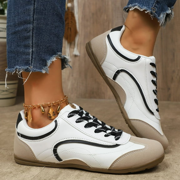 Tawop Women's Shoes Womens Dress Shoes Work Shoes Flats Casual Comfort Round Toe Lace-Up White 5.5