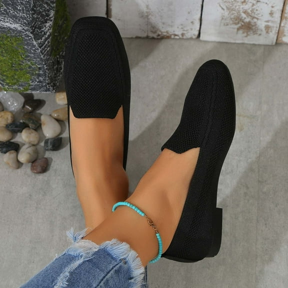 Tawop Women's Shoes Womens Dress Shoes Work Shoes Flats Casual Comfort Square Toe Black 5.5