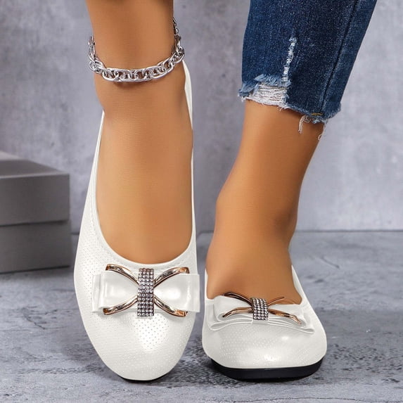 Tawop Women's Shoes Womens Dress Shoes Work Shoes Flats Casual Comfort Wedge Round Toe White 8.5