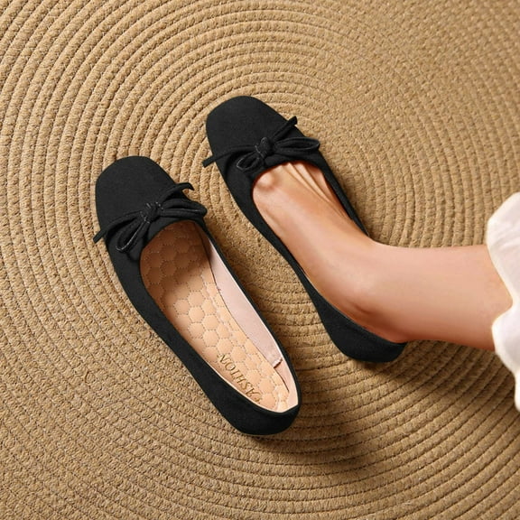 Tawop Women's Shoes Womens Dress Shoes Work Shoes Flats Round Toe Casual Bow Black 5