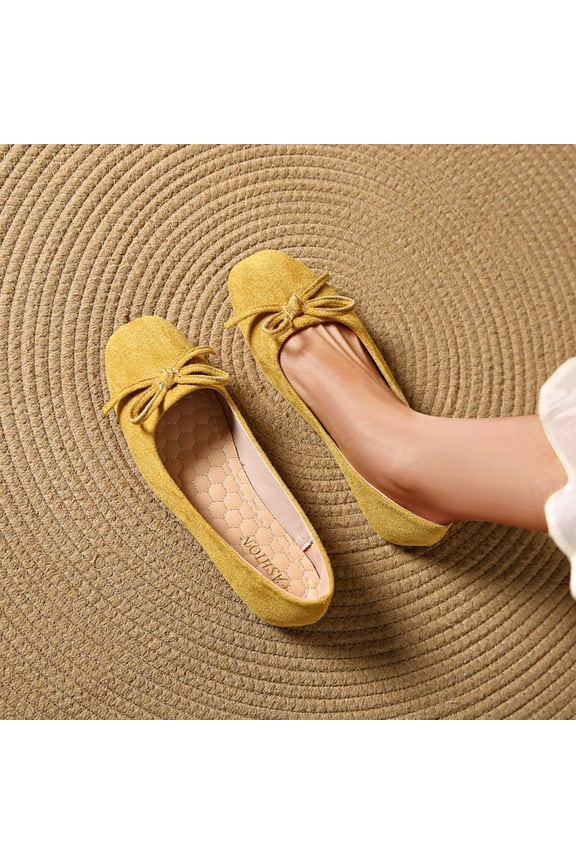 Women's Shoes Womens Dress Shoes Work Shoes Flats Round Toe Casual Bow Yellow 8