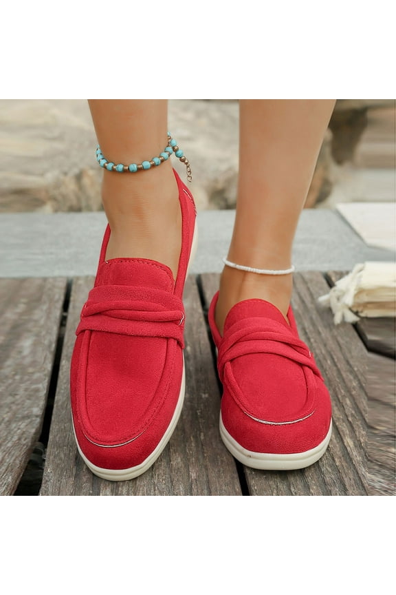 Women's Shoes Womens Dress Shoes Work Shoes Flats Round Toe Casual Loafers Slip On Fall Red 9