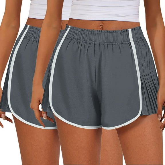 Tawop Women's Shorts ,Shorts for Women 2PC Sets Elastic Waist Pleated Solid XL