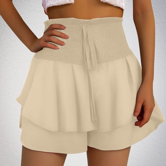 Tawop Women's Shorts Summer Woman Shorts High Waist Ruffle Solid Ladies Shorts, Size XL