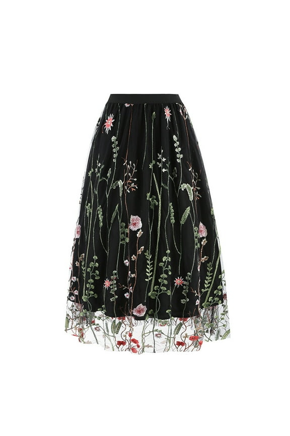 Women's Spring and Summer New Retro Mesh Embroidery Half-Body Skirt