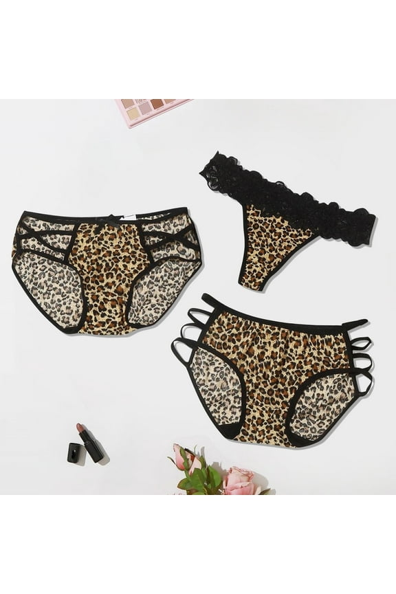 Tawop Women's Underwear Sexy Lace Silk Leopard Print Panties Panties 3 Pack Size M-2XL
