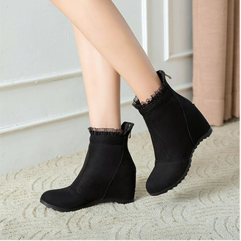 Tawop Womens Black Boots, Wedge Heel Naked Boots Short Ankle Boots
