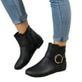 thumbnail image 1 of Tawop Womens Boots Ankle Low Heel Buckle Side Zip Black Boots, 1 of 5