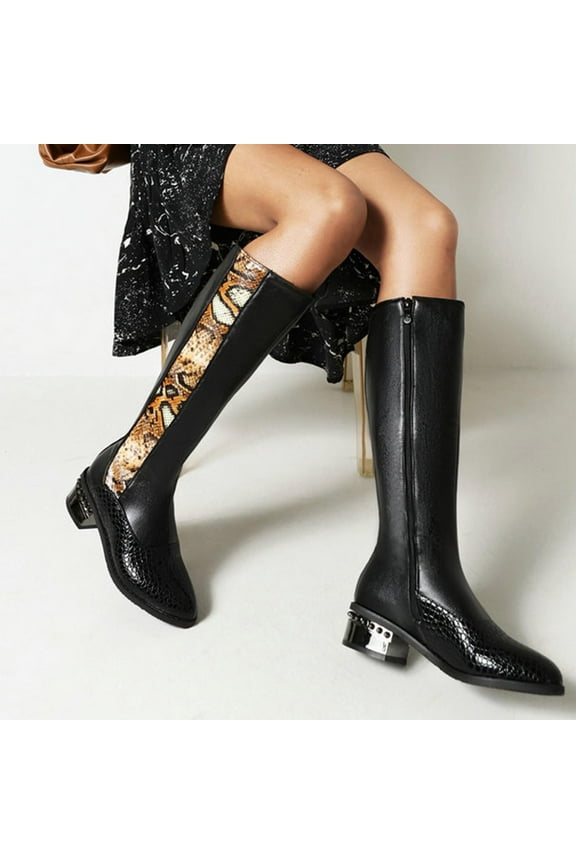 Womens Boots, Boots Mid Heel Pointed Shoes Zippered Shoes Winter Snake Pattern Womens Fall Boots Rain Boots For Women