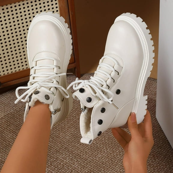 Tawop Womens Boots Chunky Low Heel Fleece Thick Sole Fall Boots