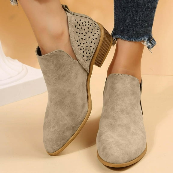 Tawop Womens Boots Low Heel Pointy Toe Fall Boots