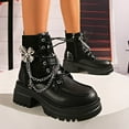 thumbnail image 1 of Tawop Womens Boots Sale Under 20 Fashion Casual Thick Soled Height Increasing Thick Soled Street Star Chain Metal Flower Motorcycle Boots Winter Boots for Women, 1 of 9