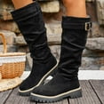 thumbnail image 1 of Tawop Womens Boots Sale Under 20 Fashion Casual Style Tall Boots Solid Color Buckle Round Toe Heel Mid Calf Boots Winter Boots for Women, 1 of 9