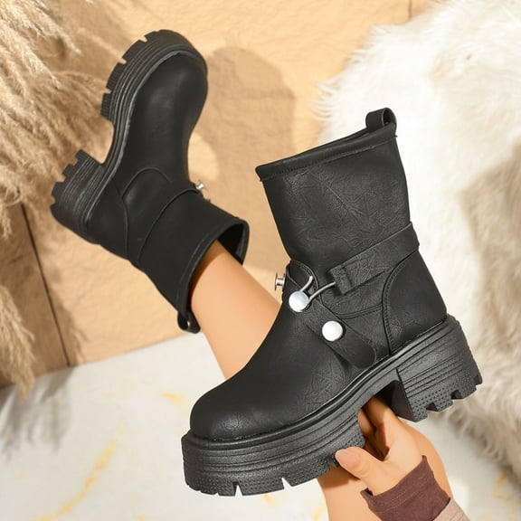 Tawop Womens Boots Sale Under 20 Fashion Casual Winter British Style Short Boots Solid Color Round Toe Thick Sole Heel High Heel Ankle Boots Women