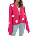 thumbnail image 1 of Tawop Womens Cardigans Autumn 3D Embroidery Flowers Lantern Sleeve Loose Knitted Cardigans Hot Pink S, 1 of 8