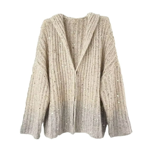 Tawop Womens Cardigans Autumn Fashion Casual Hollow Hemp Lace Solid Colour Button Knitted Cardigan Khaki Xl