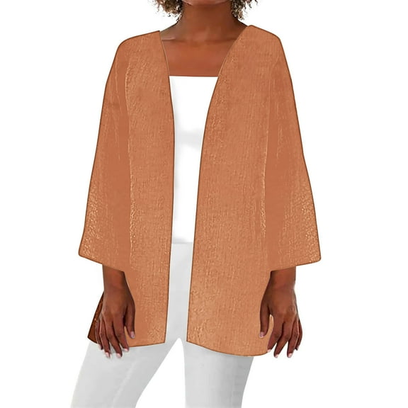 Tawop Womens Cardigans Tops Summer Early Autumn Lightweightweight Cardigan Long Sleeve Solid Colour Cardigan Orange S