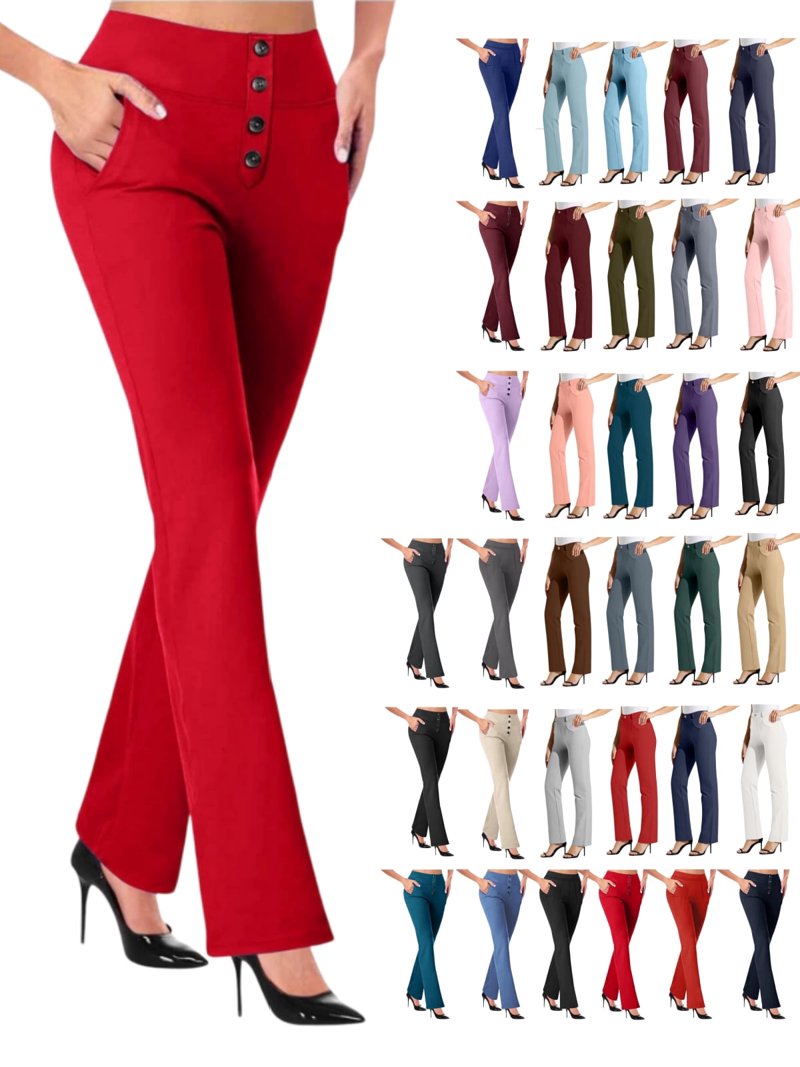 ladies dress pants walmart GERsome Women's Dress Pants for Women Comfort Stretch Slim Fit Leg Skinny High Waist Pull on Pants with Pockets for Work