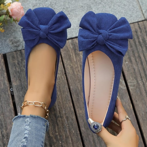 Tawop Womens Dress Shoes Casual Flat Non Slip Shoes Round Toe Square Toe Loafers Retro Versatile Bowknot