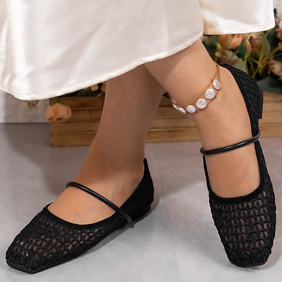 Tawop Womens Dress Shoes Casual Flat Non Slip Shoes Square Toe Breathable Loafers Soft Mesh Versatile