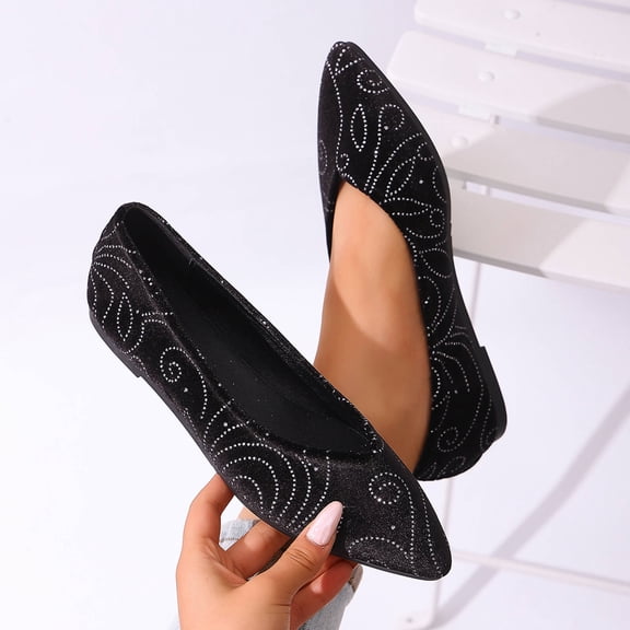 Tawop Womens Dress Shoes Casual Flat Shoes for Women Pointy Toe Breathable Loafers Soft Versatile Rhinestone