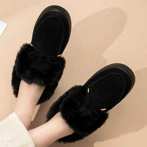 Tawop Womens Fall Boots Fleece-Lined Warm Snow Boots Solid Color Round Toe Thick-Soled Flat Shoes Winter Boots for Women