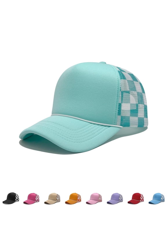 Womens Hats Checkered Womens Baseball Caps with Cord Trucker Cap Mesh Outdoor Hat Fashionable Breathable Sunscreen