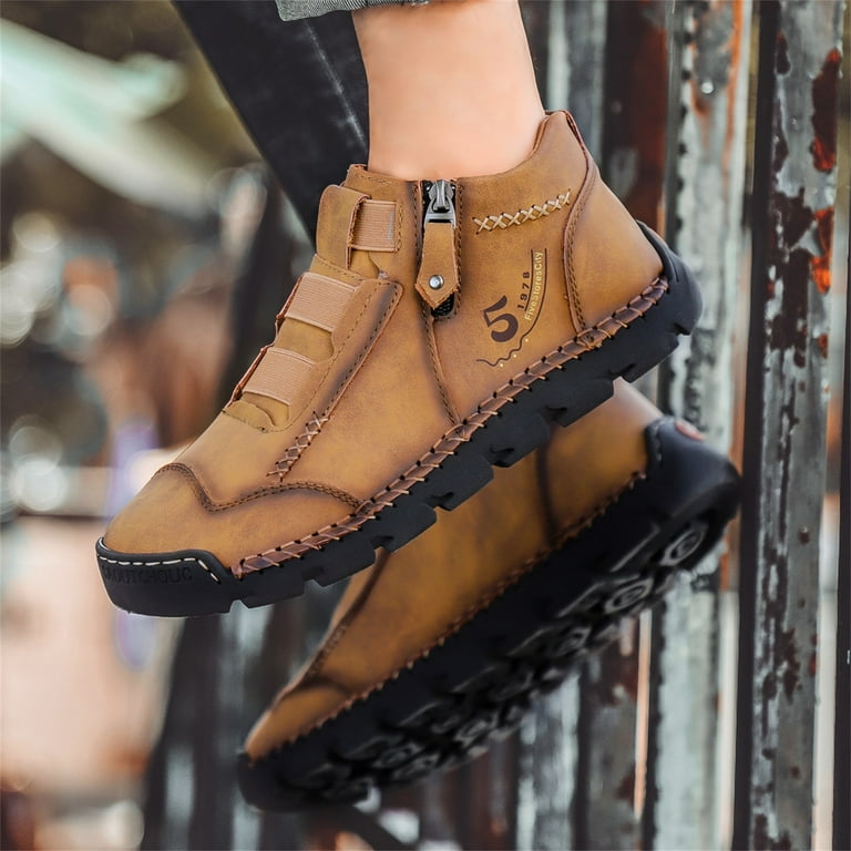 Tawop Men's Vintage Imitation Leather Boots
