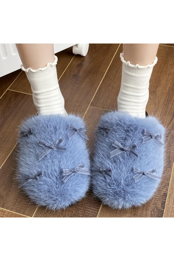 Womens House Shoes Fuzzy Slide Slippers Home Warm Bow Indoor&Outdoor Fall Winter