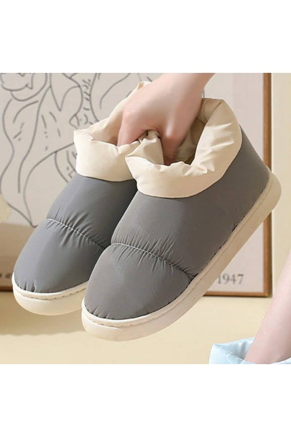 Womens House Shoes Puff Collar Closed Back Slip On Cotton Shoes Slippers Indoor&Outdoor Fall Winter