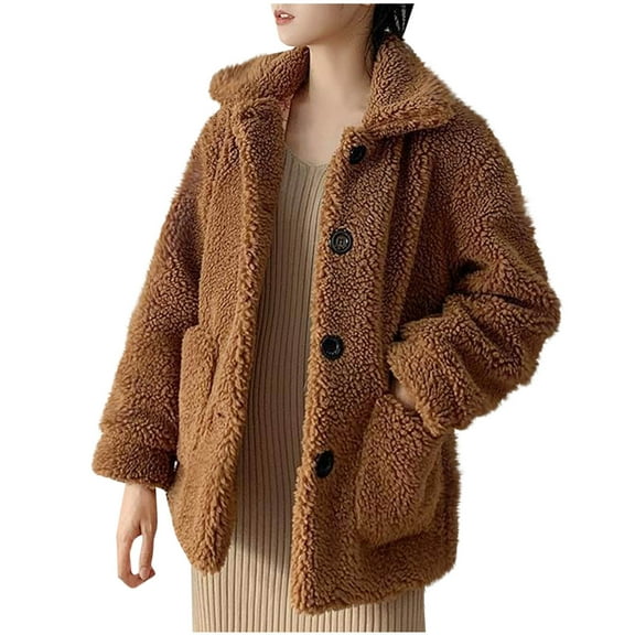Tawop Womens Jacket Loose Outwear Long Sleeve Fuzzy Womens Jackets Trendy Fall Winter