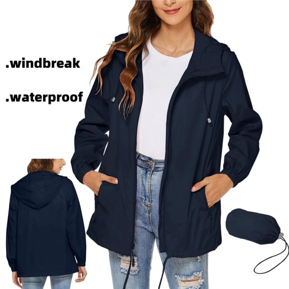 Tawop Rain Jackets for Women-Womens Jackets Raincoat Waterproof with Hood&Storage Bag Zip Pockets Windbreaker ,Navy ,S