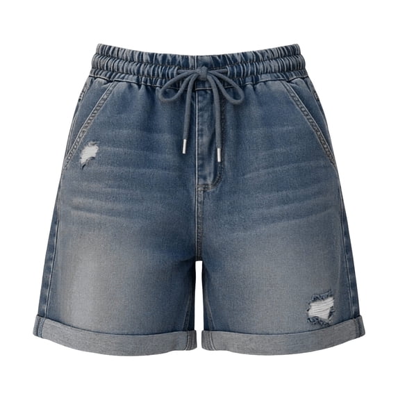 Tawop Womens Jean Shorts Ladies Loose Elastic Waist Denim Womens Cargo Shorts with Pockets