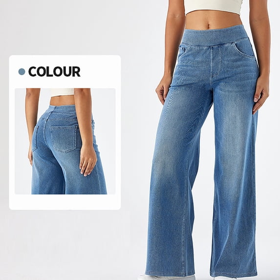 Tawop Womens Jeans Wide Leg Jeans High Rise Barrel Jeans Multiple Pockets Baggy Jeans
