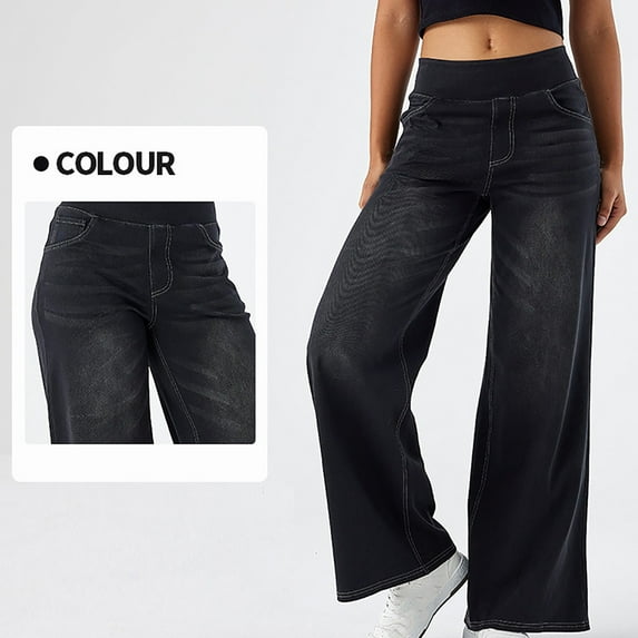 Tawop Womens Jeans Wide Leg Jeans High Rise Barrel Jeans Multiple Pockets Baggy Jeans