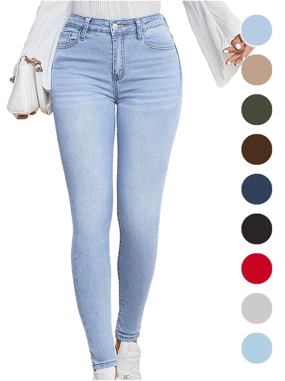 Womens Jeggings Casual Skinny Long High Waist Clasp Denim Pants with Pocket Comfort Jeans for Women