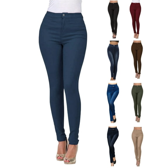 Tawop Womens Jeggings Slim Fit Jeans-Style Pants for Women Strechy Tight Women's Jeggings on Sale Button Solid Color Fashion Fall