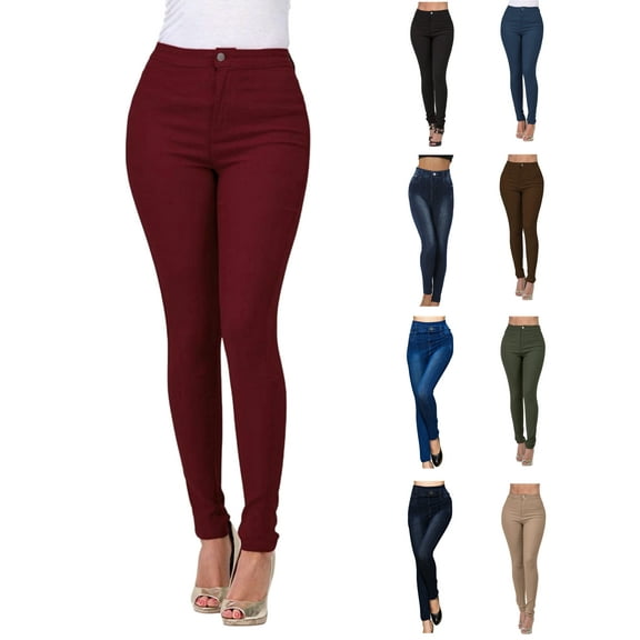 Tawop Womens Jeggings Slim Fit Jeans-Style Pants for Women Strechy Tight Women's Jeggings on Sale Button Solid Color Fashion Fall