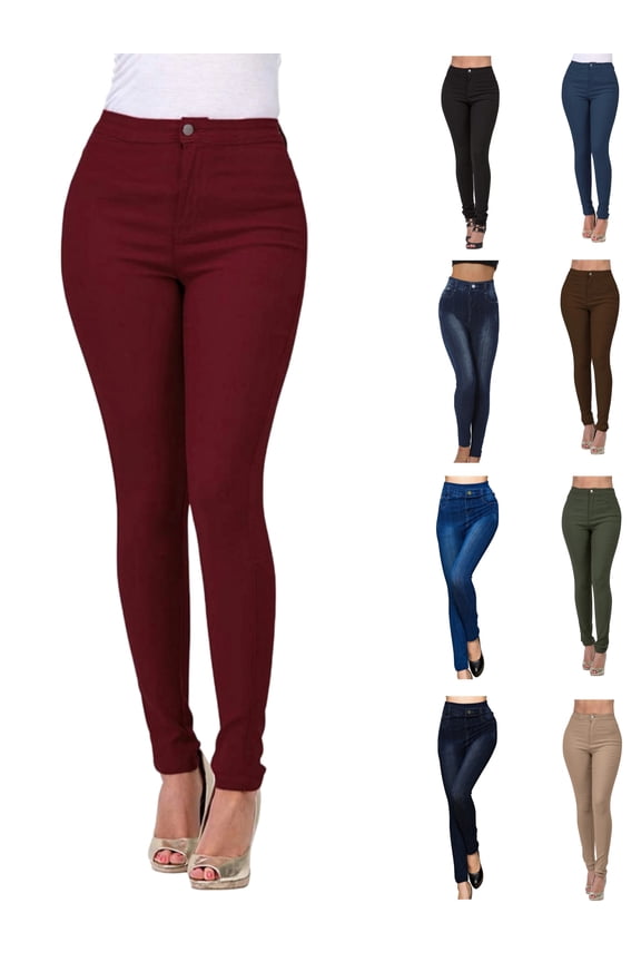 Womens Jeggings Slim Fit Jeans-Style Pants for Women Strechy Tight Women's Jeggings on Sale Button Solid Color Fashion Fall