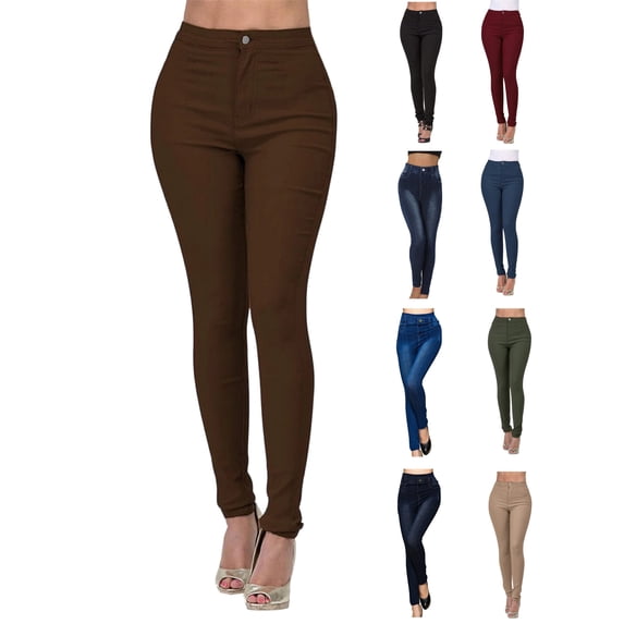 Tawop Womens Jeggings Slim Fit Jeans-Style Pants for Women Strechy Tight Women's Jeggings on Sale Button Solid Color Fashion Fall