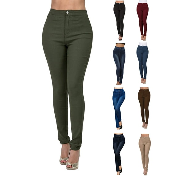 Tawop Womens Jeggings Slim Fit Jeans-Style Pants for Women Strechy Tight Women's Jeggings on Sale Button Solid Color Fashion Fall