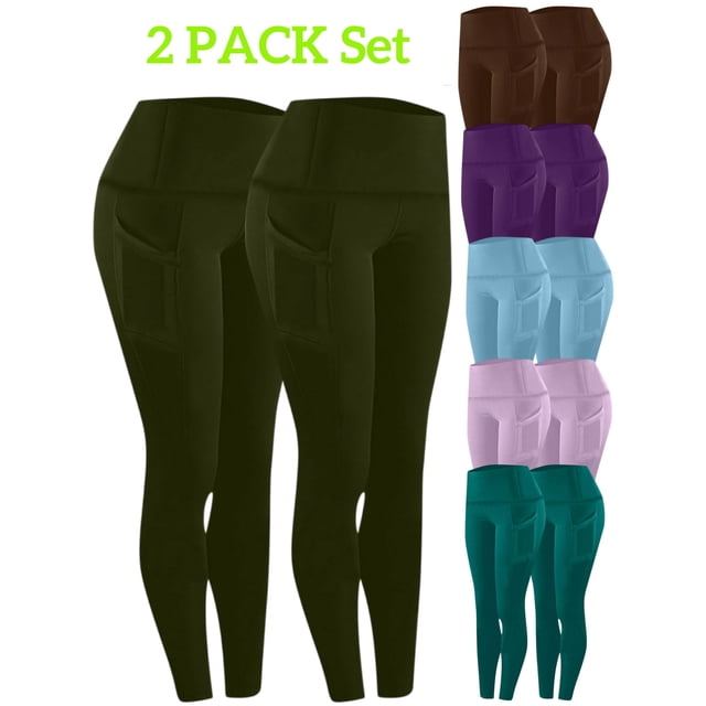 Tawop Athletic Workout Womens Leggings High Waisted Leggings for Women with Side Pockets Tummy Control Hip Lift Running Yoga Green L