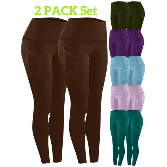 Tawop Womens Leggings - High Waist Leggings for Women Yoga Fitness Hip Lift Athletic Workout Brown Leggings with Pockets M